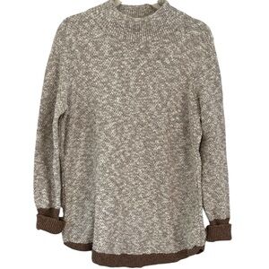 LL Bean Signature Rag Cotton Linen Blend Turtleneck Sweater Sz Large Tan Brown